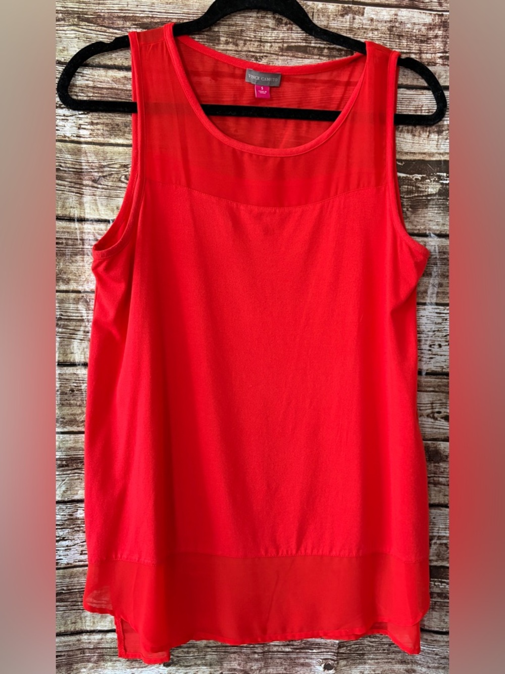 Vince Camuto Bright Red Sleeveless Chiffon-Trim Tank